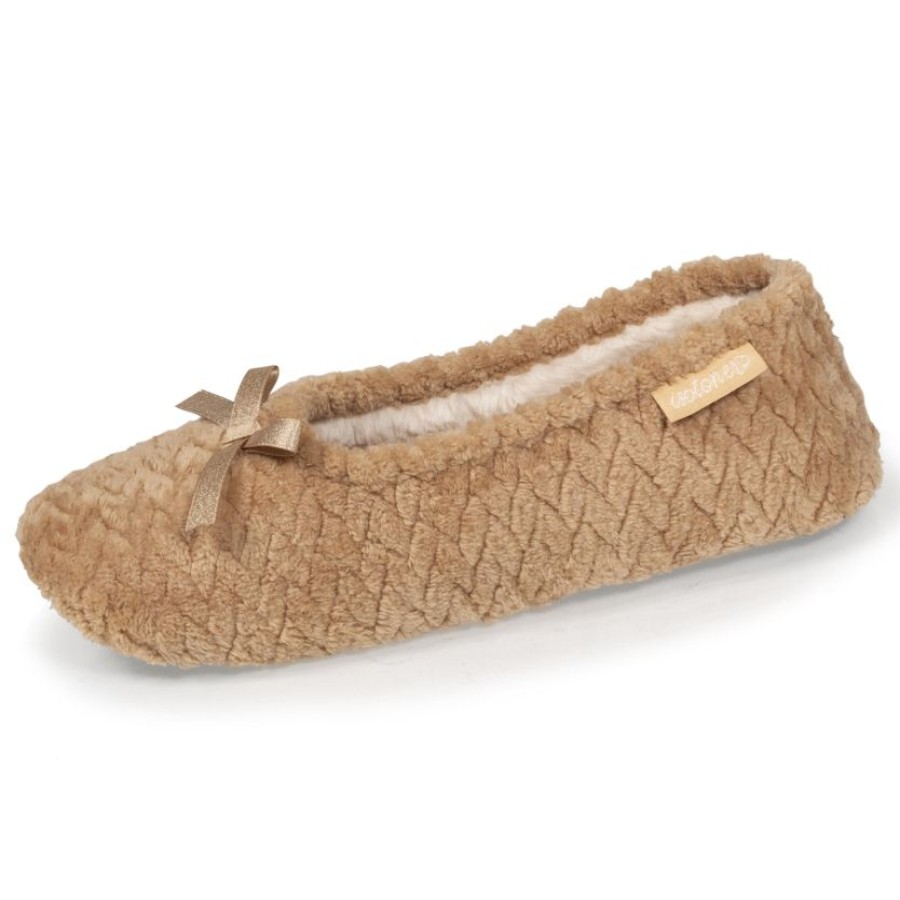 Femme Isotoner | Chaussons Ballerines Femme Texturees Beige