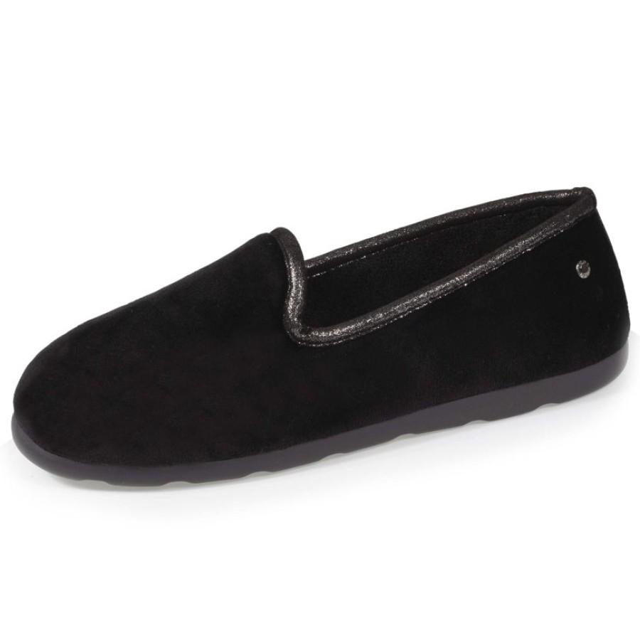 Femme Isotoner | Chaussons Charentaises Femme Brillant Noir