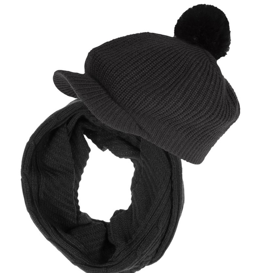 Femme Isotoner | Casquette Gavroche Femme Avec Pompon Noir