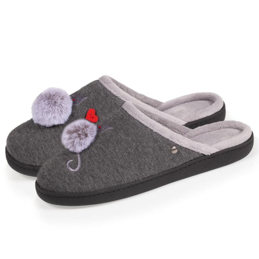 Femme Isotoner | Chaussons Mules Femme Gris Chine