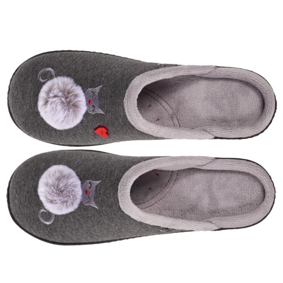 Femme Isotoner | Chaussons Mules Femme Gris Chine