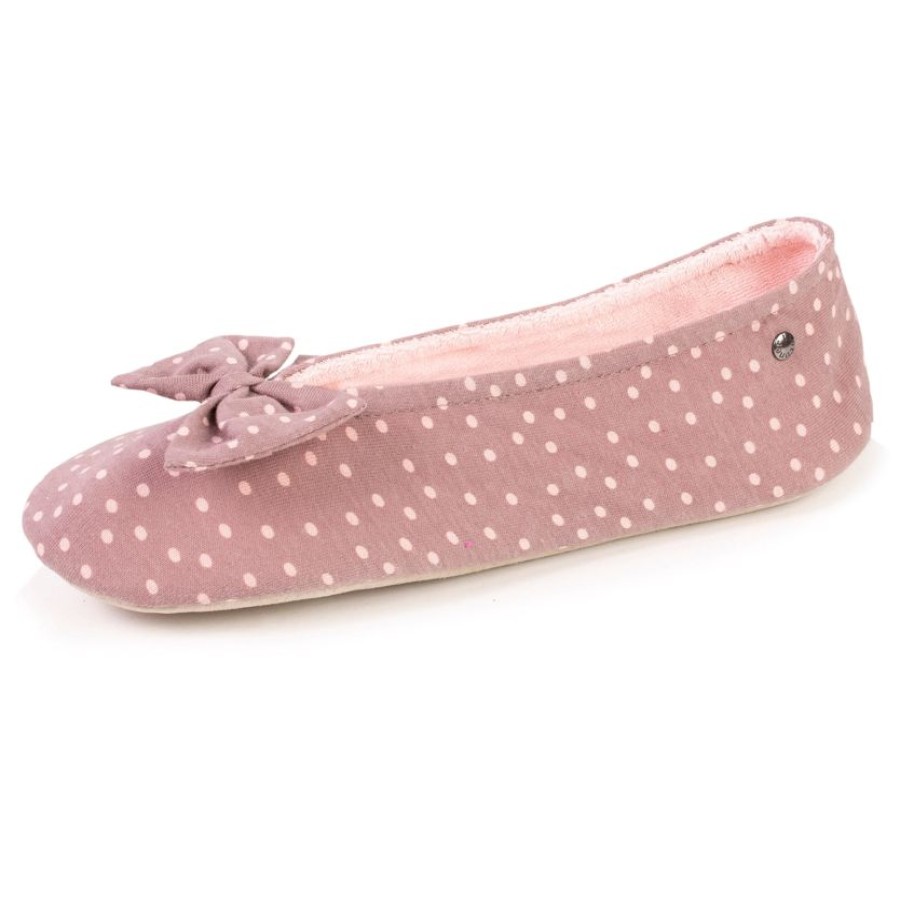 Femme Isotoner | Chaussons Ballerines Femme Noeud Pois