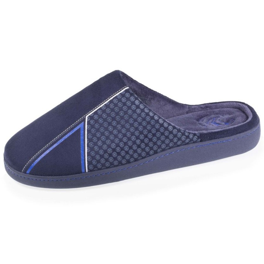 Homme Isotoner | Chaussons Mules Homme Chevrons Marine