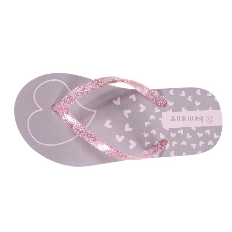 Enfant Isotoner | Tongs Fille Coeur Taupe