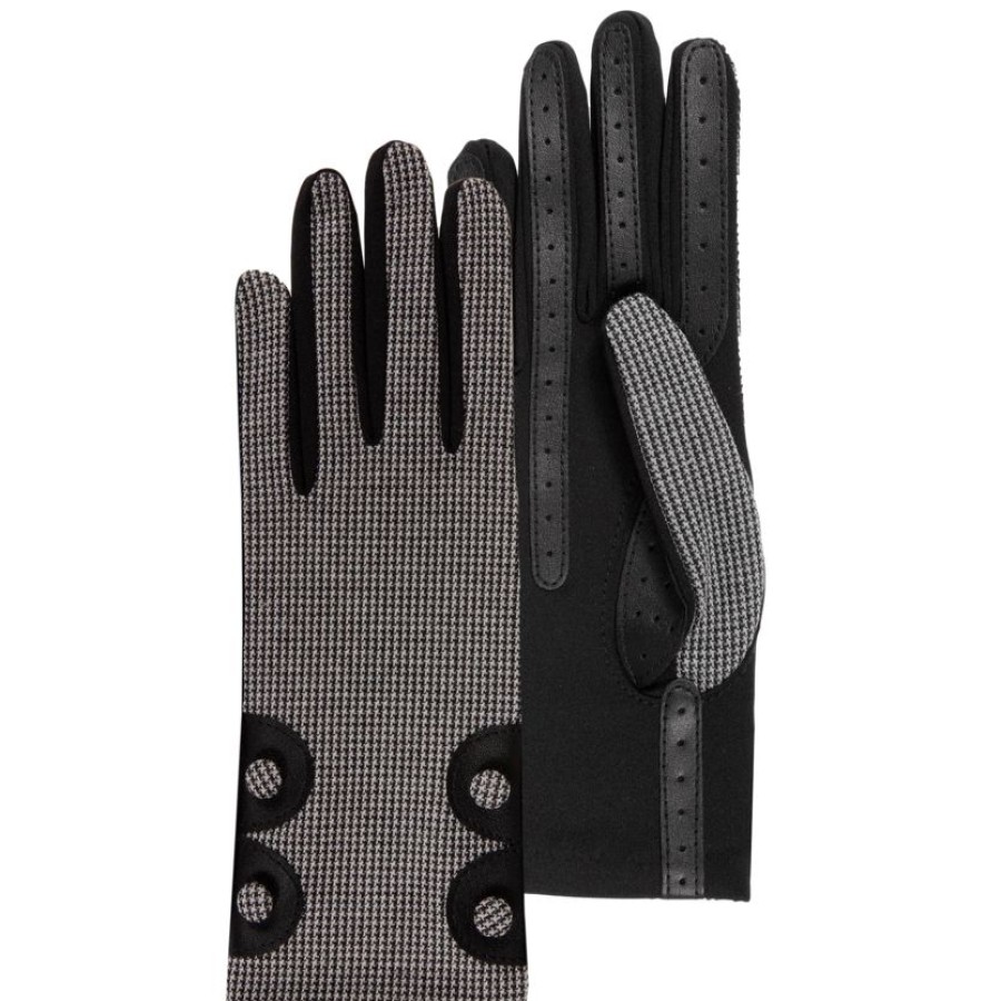 Femme Isotoner | Gants Femme Tactiles Imprime Pied De Poule Noir