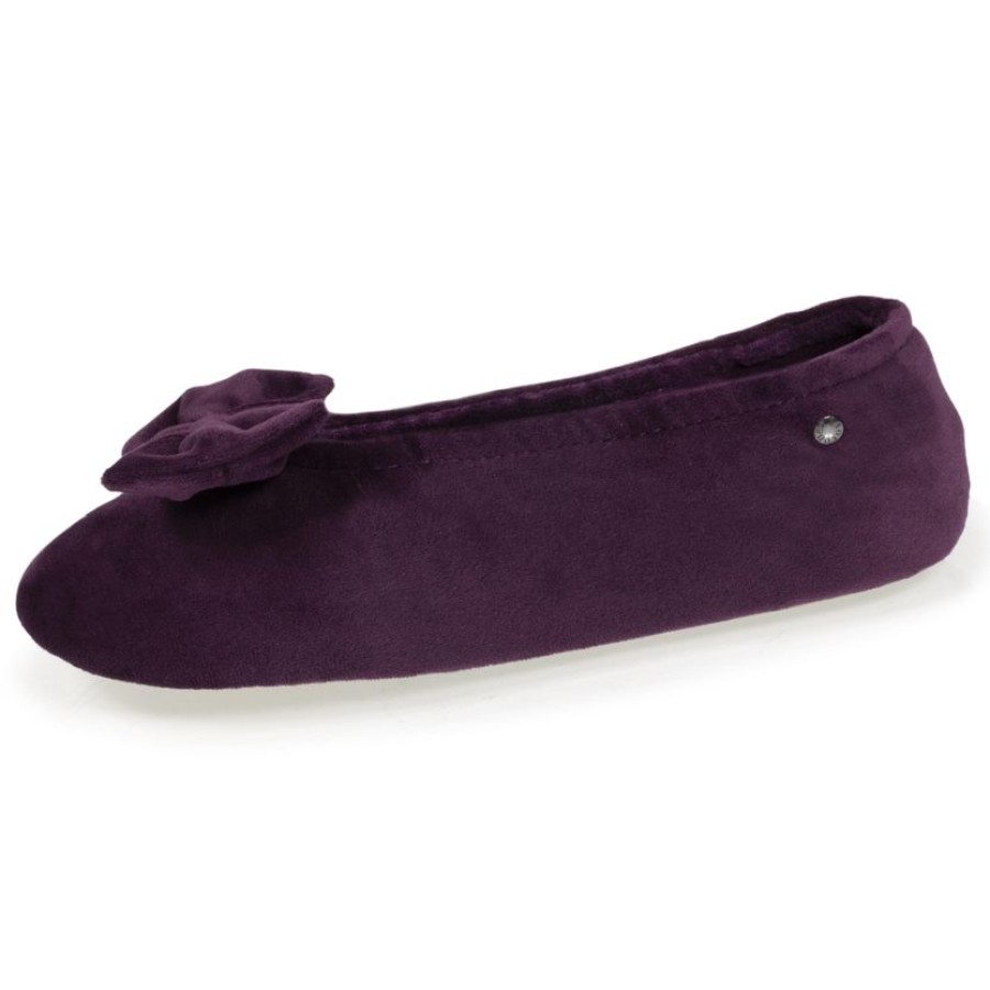 Femme Isotoner | Chaussons Ballerines Femme Noeud Aubergine