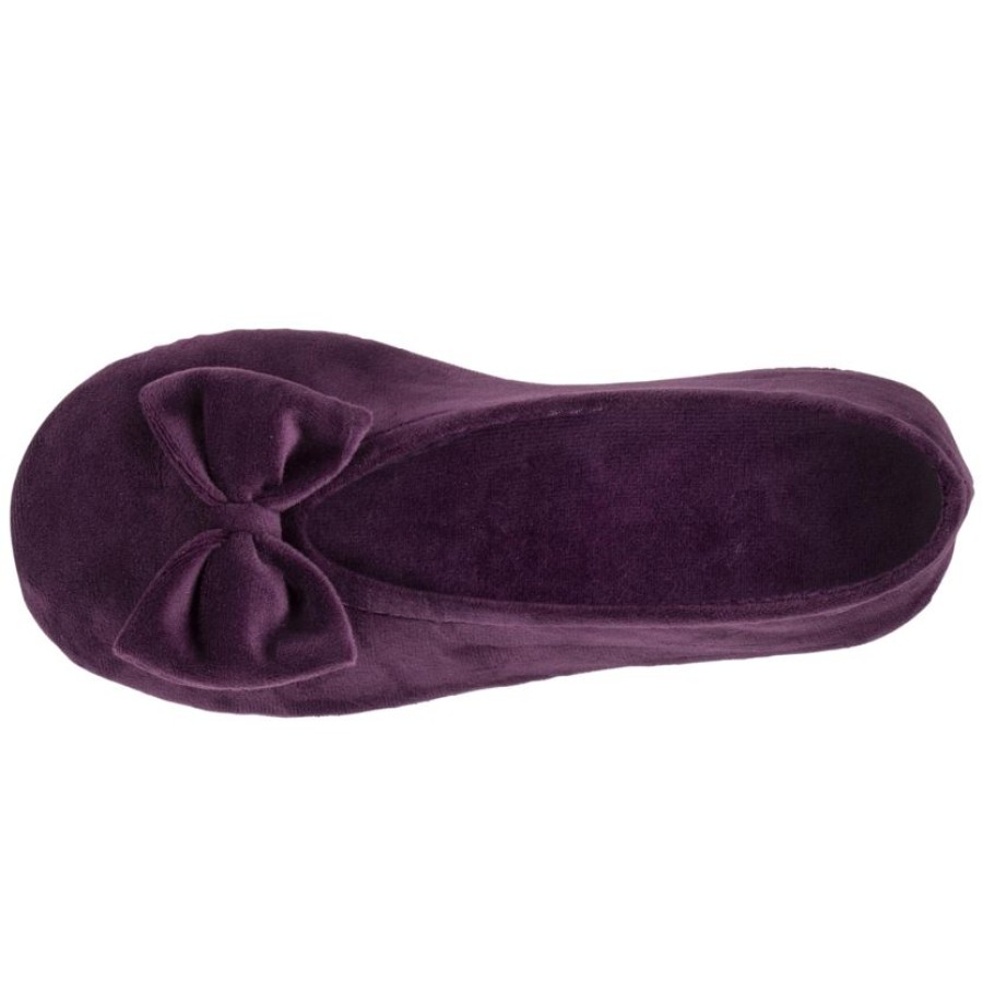 Femme Isotoner | Chaussons Ballerines Femme Noeud Aubergine