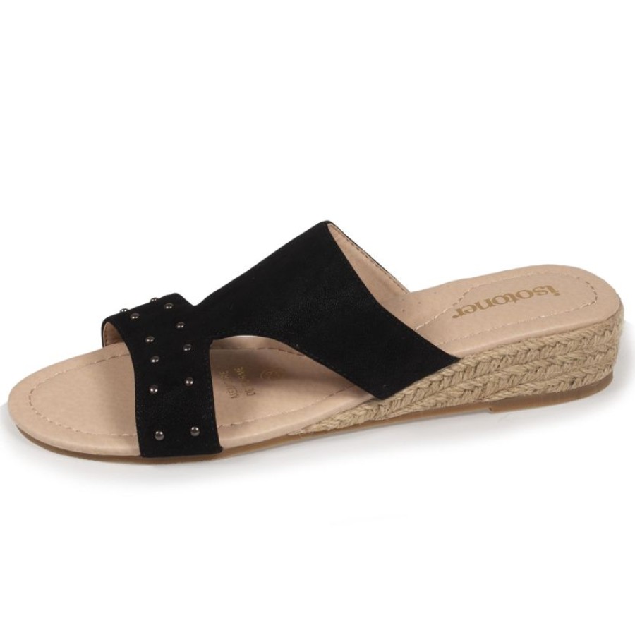 Femme Isotoner | Mules Femme Talon Effet Suede Noir