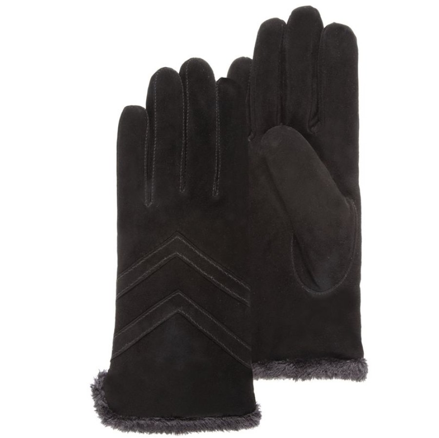 Femme Isotoner | Gants Femme Tactiles Cuir Velours Noir