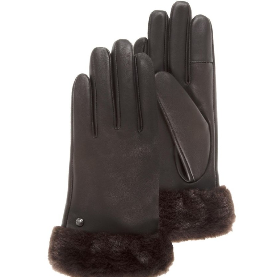 Femme Isotoner | Gants Femme Cuir Bord Fourrure Marron