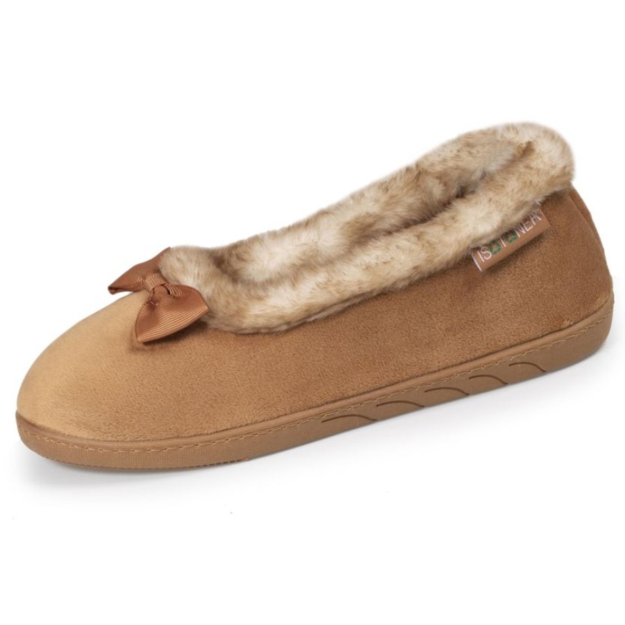 Femme Isotoner | Chaussons Ballerines Recyclees Femme Camel