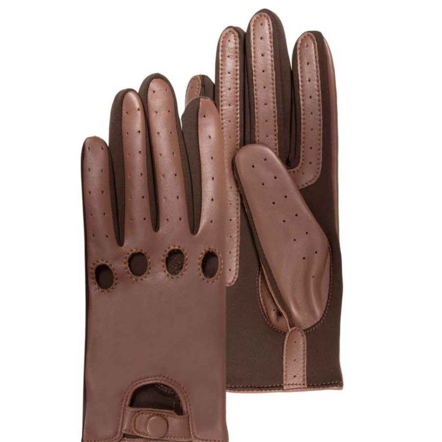 Femme Isotoner | Gants De Conduite Tactiles Cuir Femme Marron