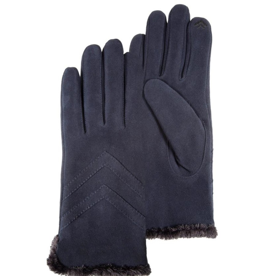 Femme Isotoner | Gants Femme Tactiles Cuir Velours Marine