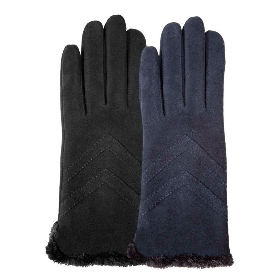 Femme Isotoner | Gants Femme Tactiles Cuir Velours Marine