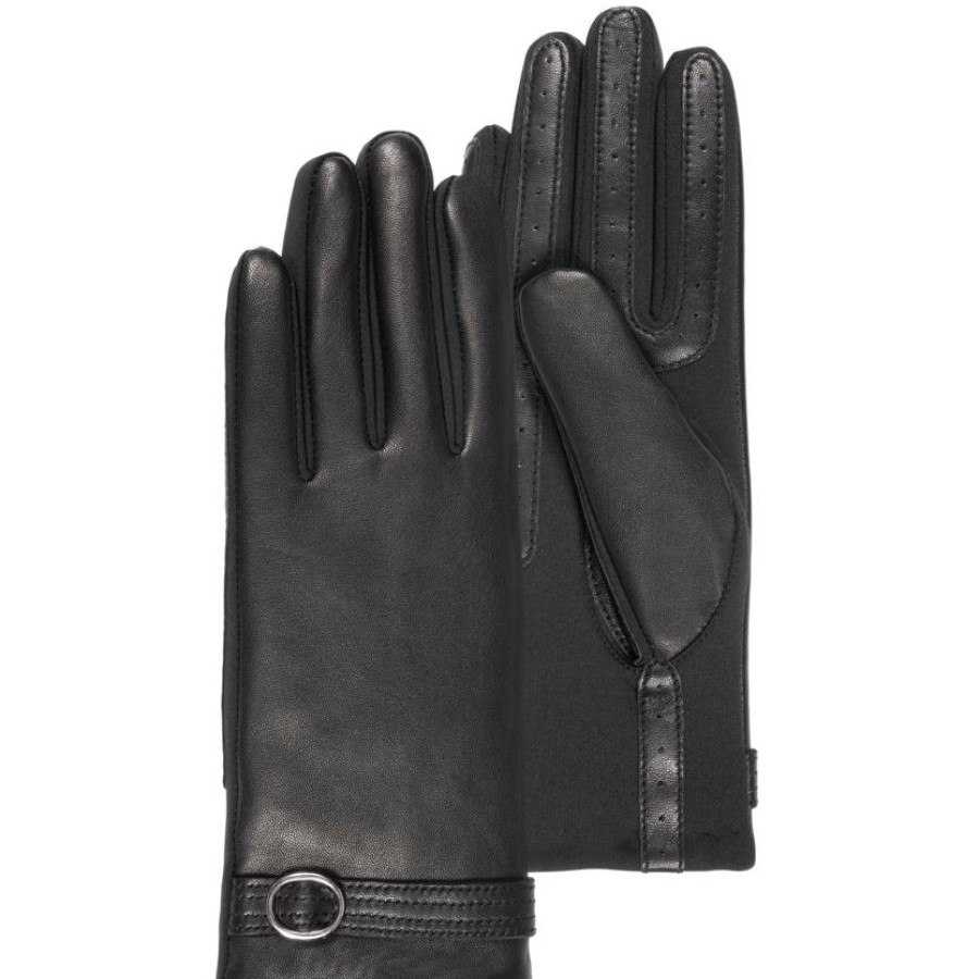 Femme Isotoner | Gants Femme Tactiles Cuir De Mouton Noir