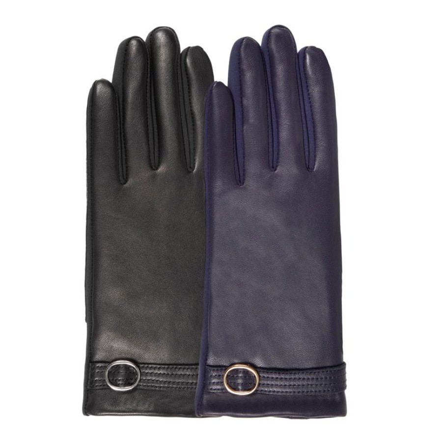 Femme Isotoner | Gants Femme Tactiles Cuir De Mouton Noir