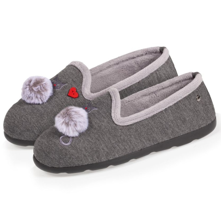 Femme Isotoner | Chaussons Charentaises Femme Chat Fantaisie