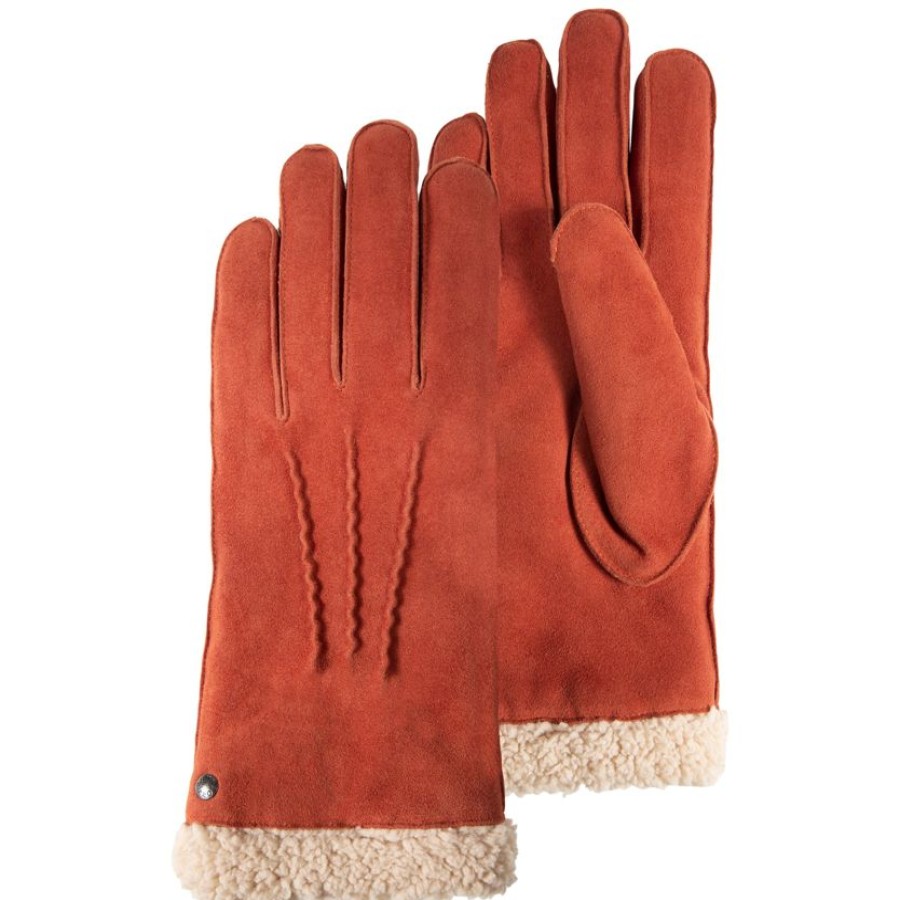 Femme Isotoner | Gants Femme Cuir Velours Fourres Mandarine