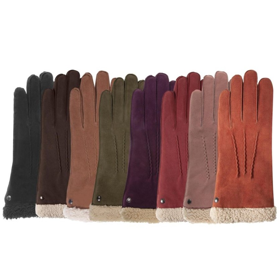 Femme Isotoner | Gants Femme Cuir Velours Fourres Cognac