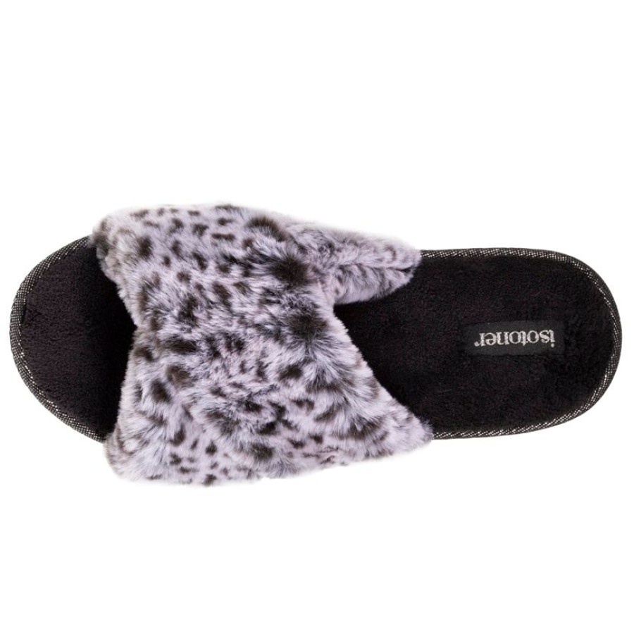 Femme Isotoner | Chaussons Sandales Femme Fausse Fourrure Leopard