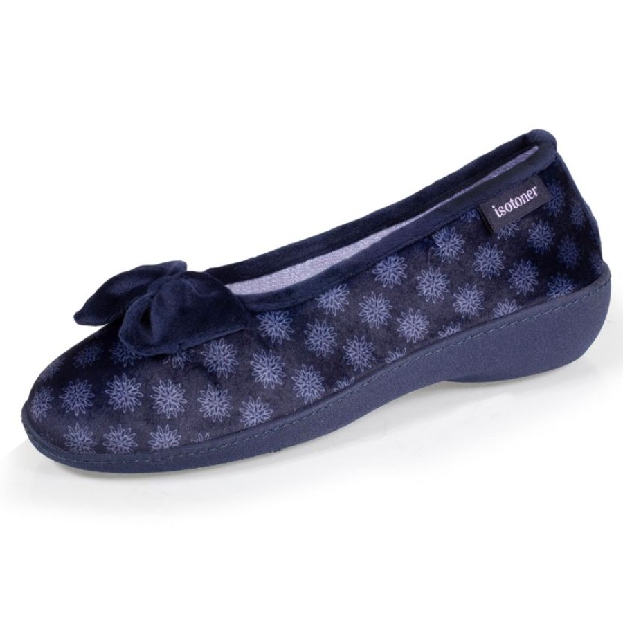 Femme Isotoner | Chaussons Ballerines Talon Femme Marine