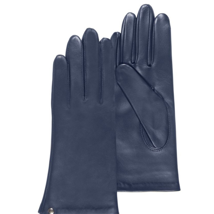 Femme Isotoner | Gants Femme Cuir Double Soie Marine