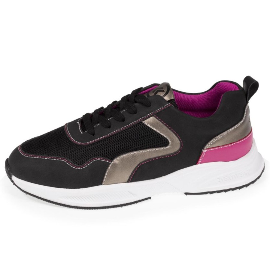 Femme Isotoner | Baskets Confort Femme Semelle Sport Noir