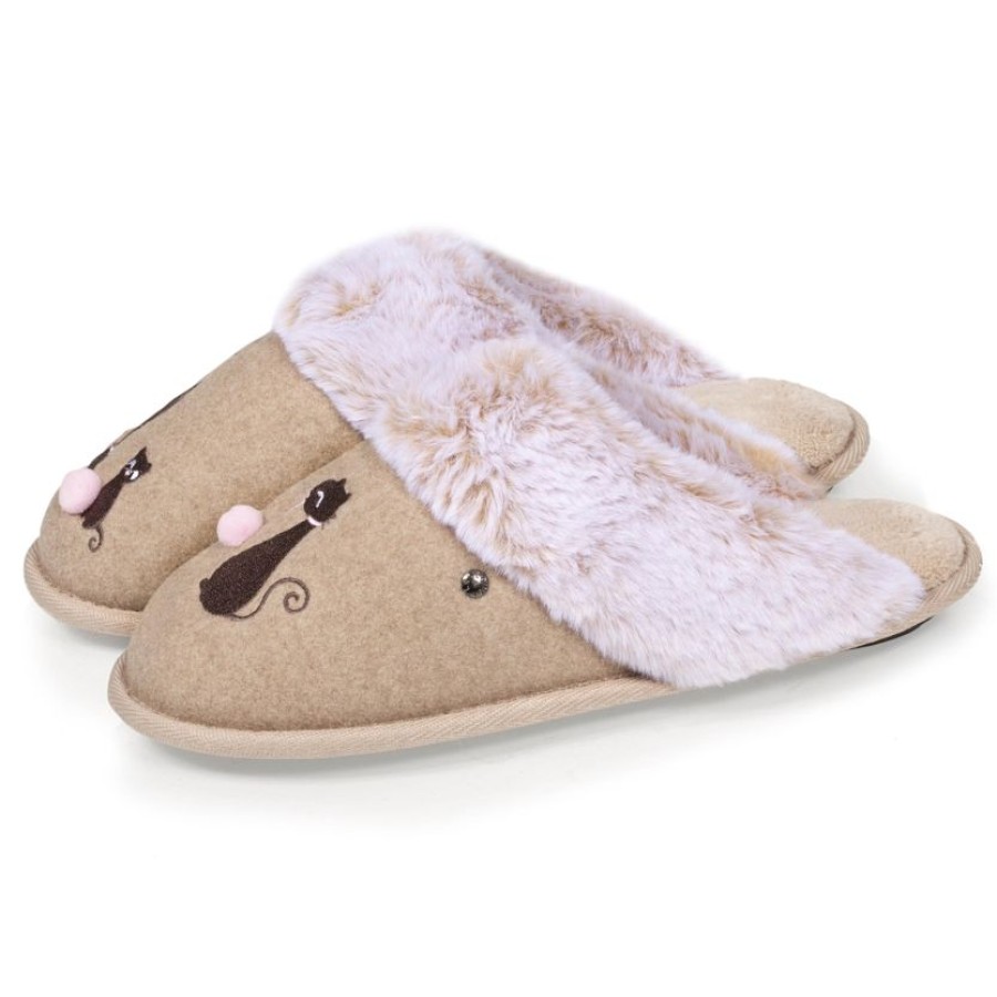 Femme Isotoner | Chaussons Mules Femme Beige