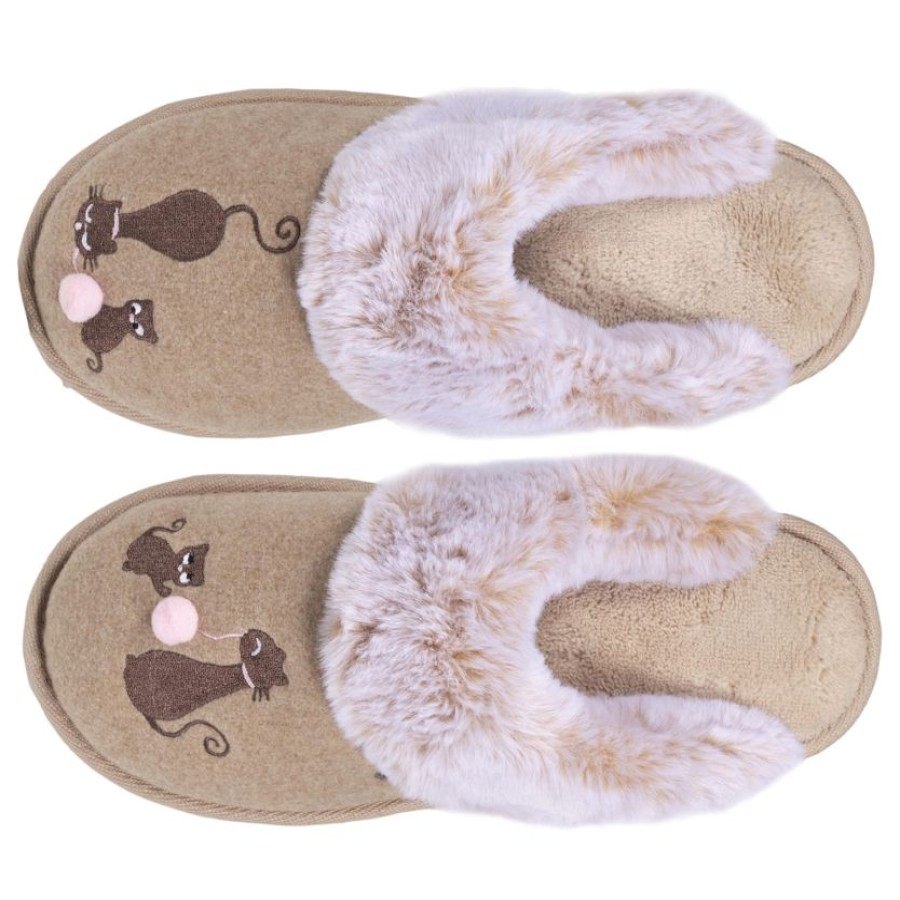 Femme Isotoner | Chaussons Mules Femme Beige