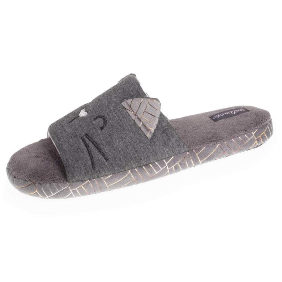 Femme Isotoner | Chaussons Sandales Femme 3D Gris Chine Fonce