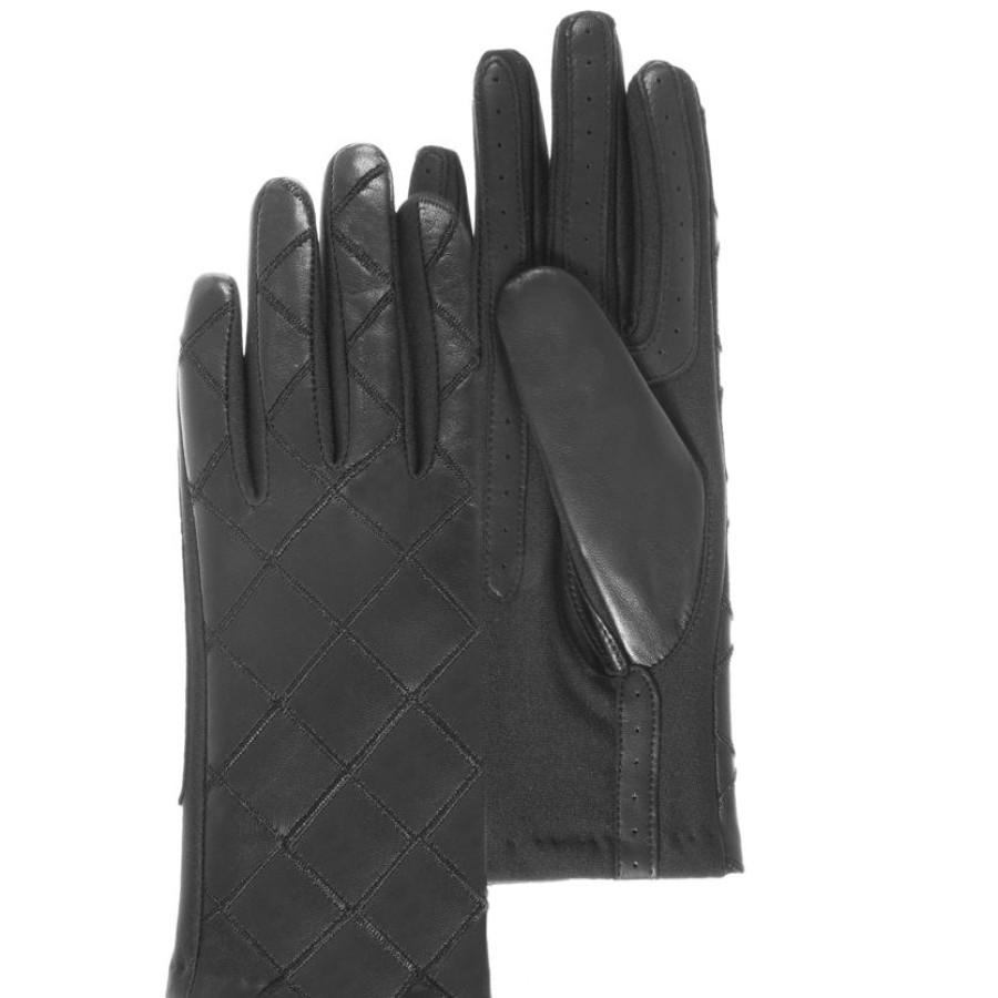 Femme Isotoner | Gants Femme Cuir Surpiqures Noir