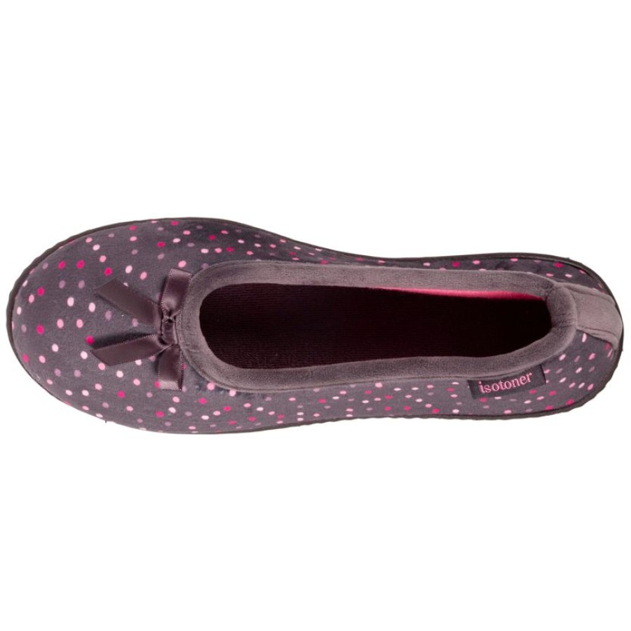 Femme Isotoner | Chaussons Ballerines Talon Femme Pois Noeud