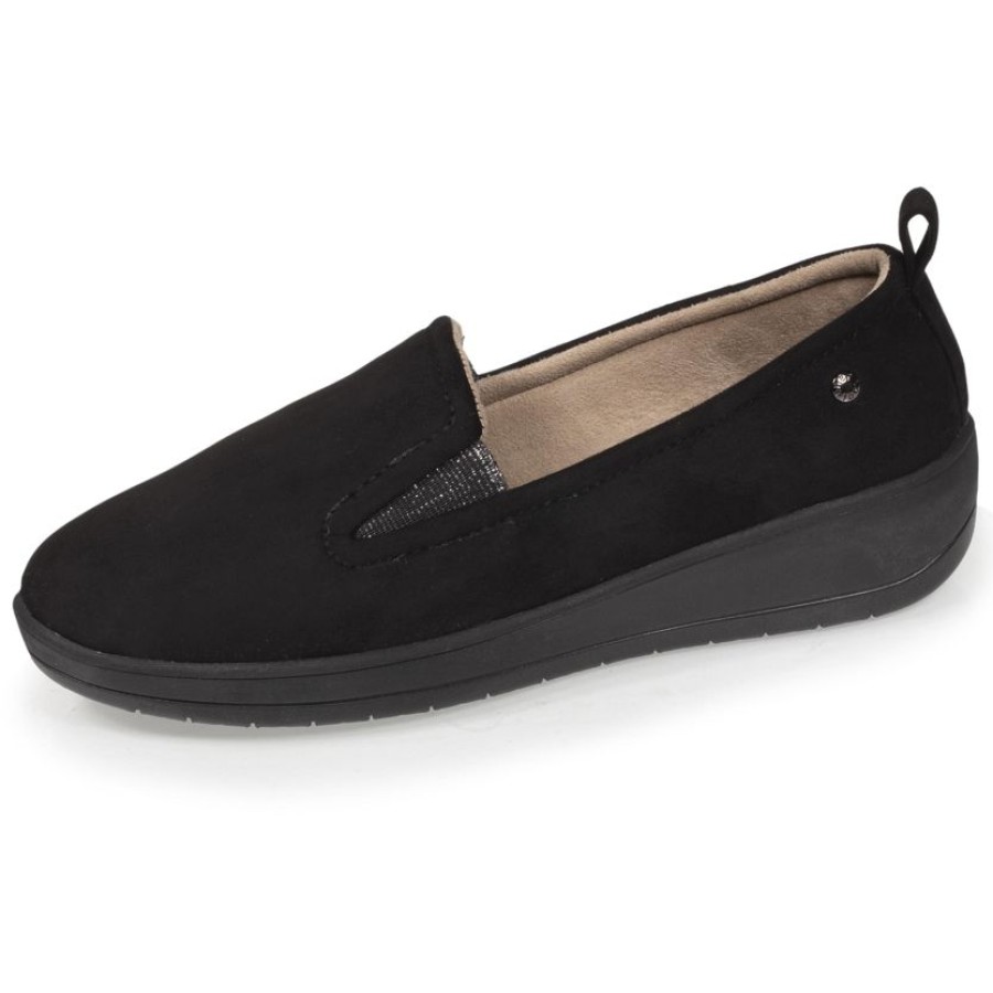 Femme Isotoner | Chaussons Mocassins A Talon Femme Noir