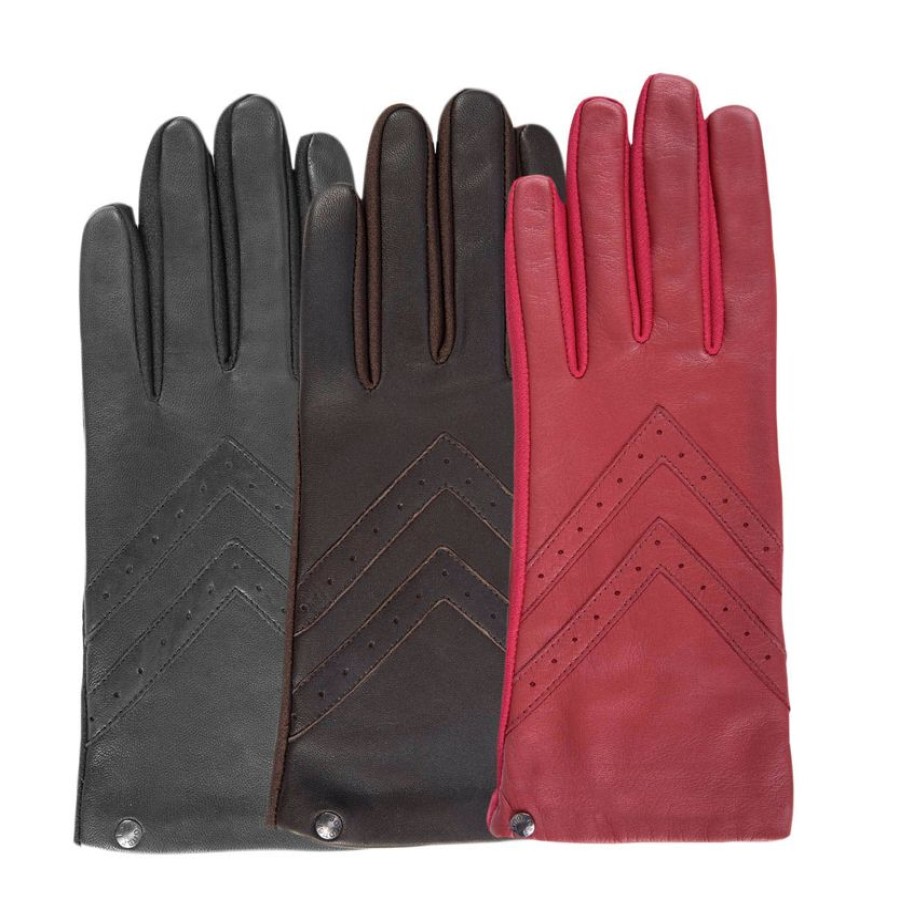 Femme Isotoner | Gants Femme Tactiles Cuir Et Tissu Marron