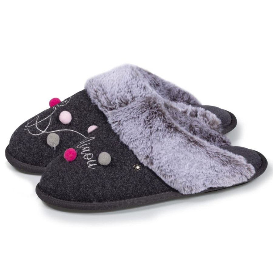 Femme Isotoner | Chaussons Mules Femme Gris Chine