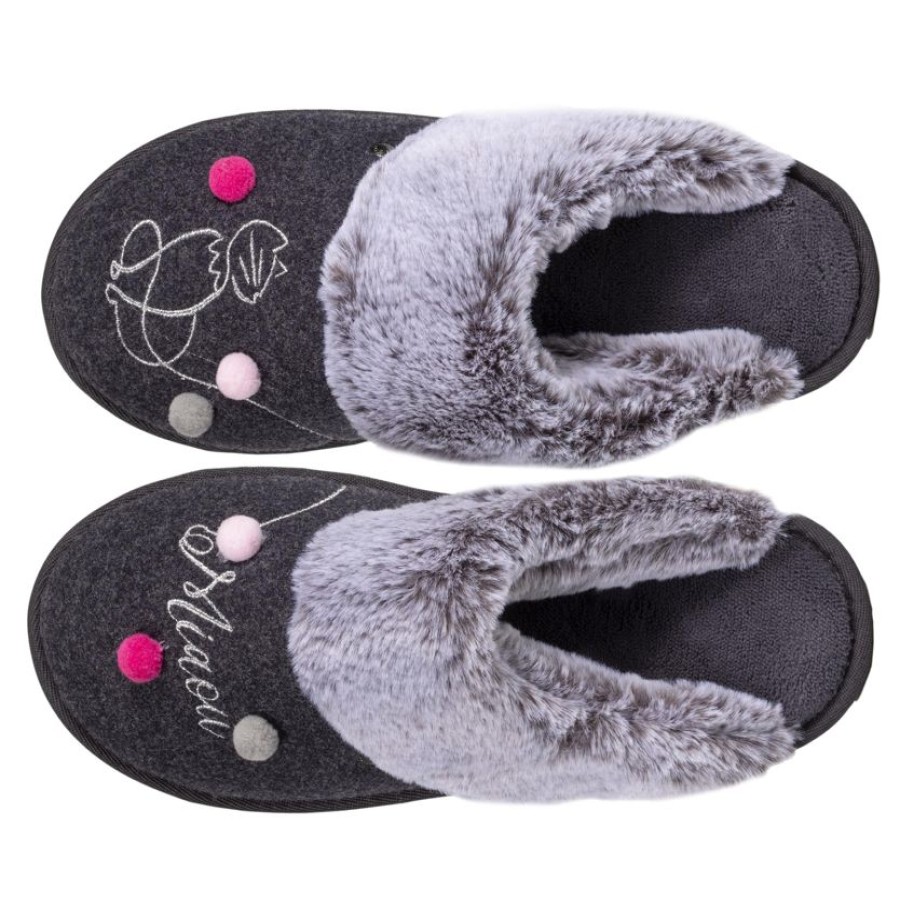 Femme Isotoner | Chaussons Mules Femme Gris Chine