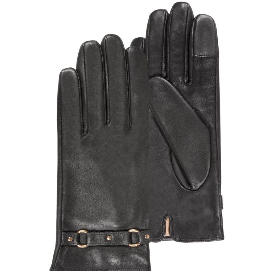 Femme Isotoner | Gants Femme Tactiles Cuir Anneaux Noir