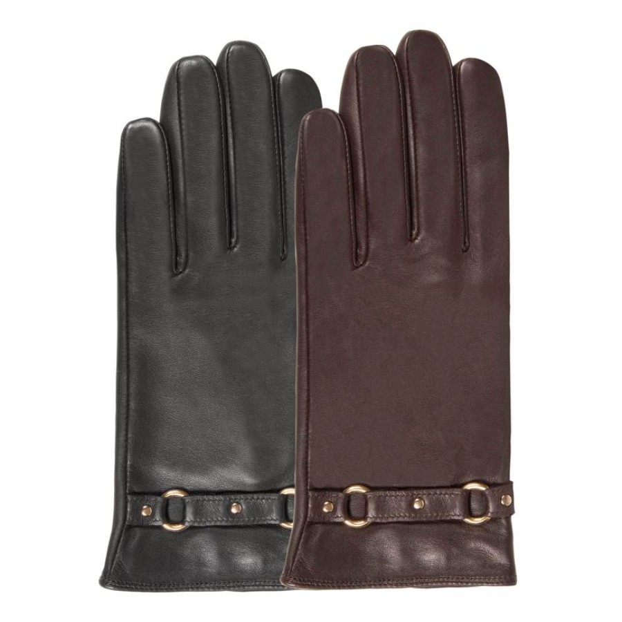 Femme Isotoner | Gants Femme Tactiles Cuir Anneaux Noir