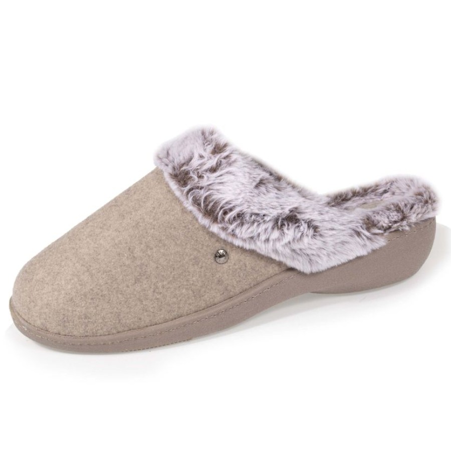 Femme Isotoner | Chaussons Mules Femme Fourres Talon Taupe