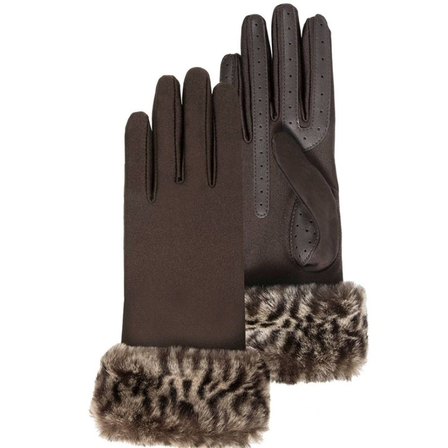 Femme Isotoner | Gants Femme Tactiles Tissu/Fausse Fourrure Marron