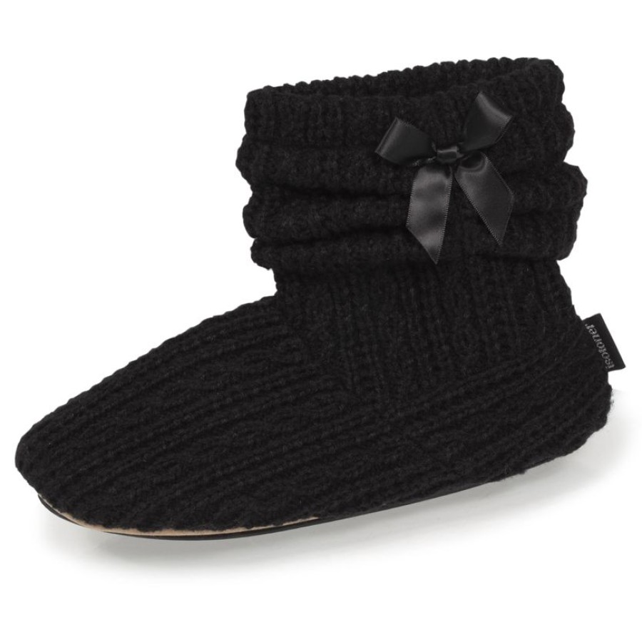 Femme Isotoner | Chaussons Bottillons Tricot Noeud Noir