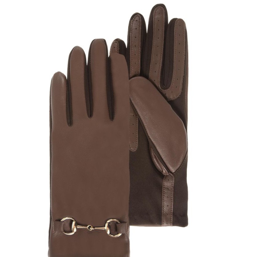 Femme Isotoner | Gants Femme Cuir Detail Mors Marron