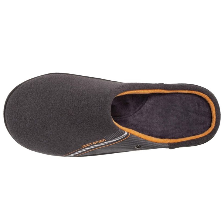 Homme Isotoner | Chaussons Mules Homme Gris Fonce Imprime