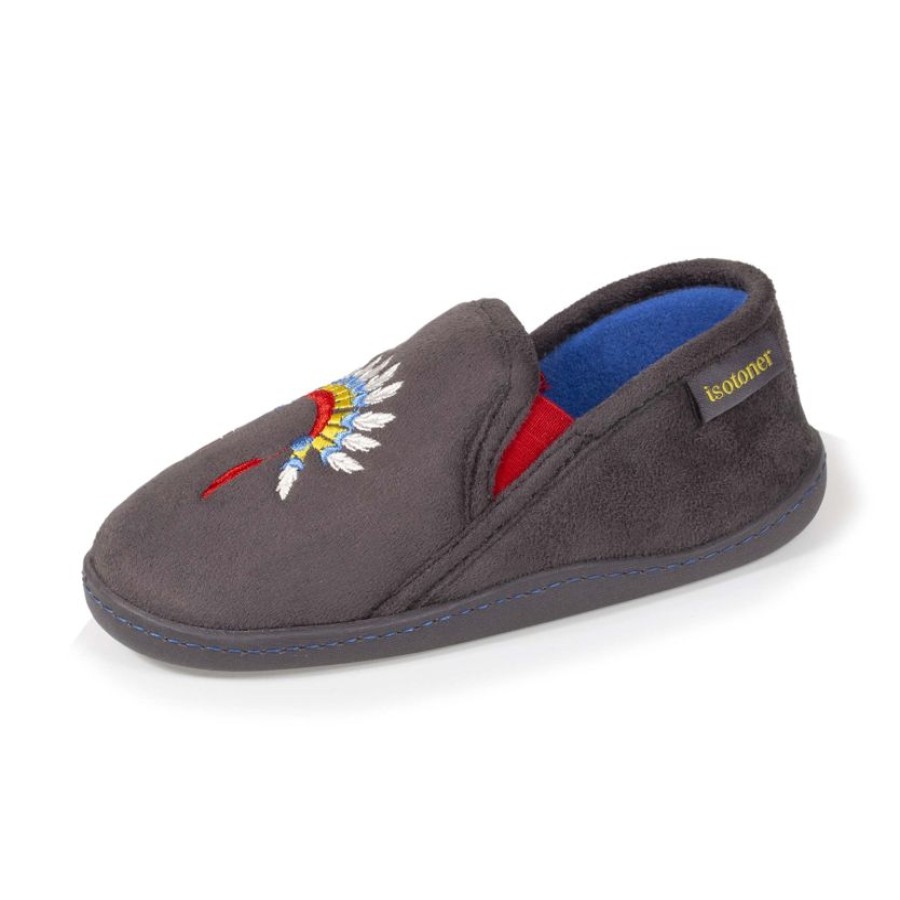 Enfant Isotoner | Chaussons Mocassins Enfant Gris Indien