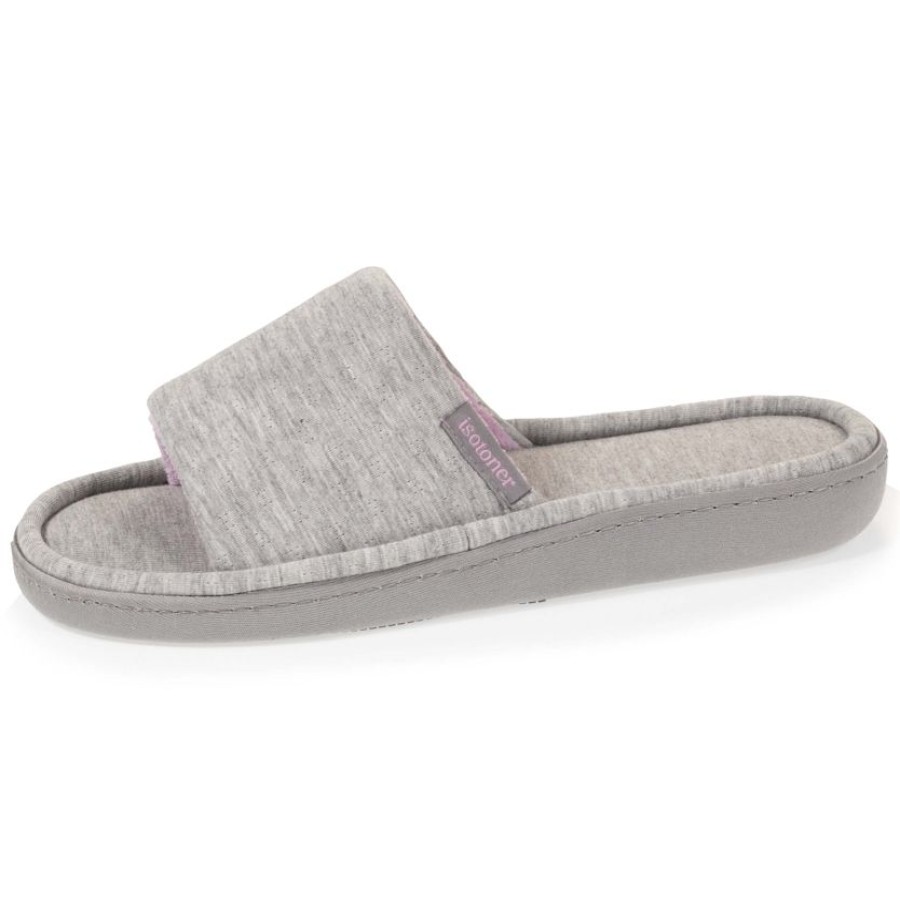 Femme Isotoner | Chaussons Mules Ouvertes Femme Gris Clair