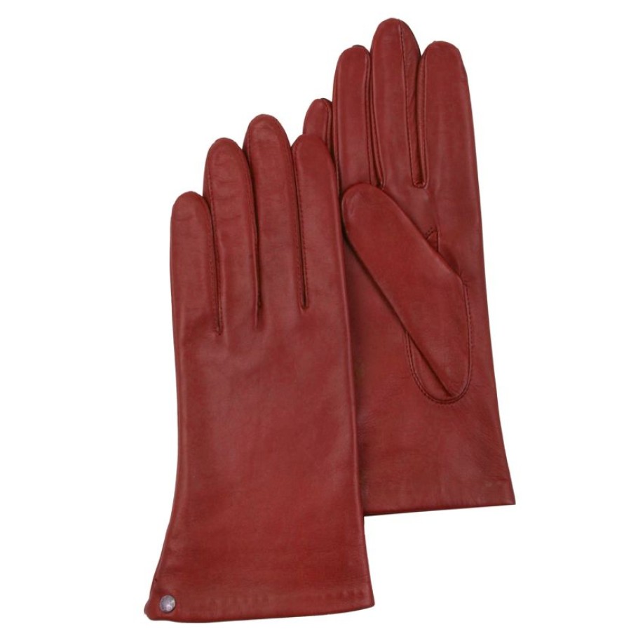 Femme Isotoner | Gants Femme Cuir Double Soie Rouge