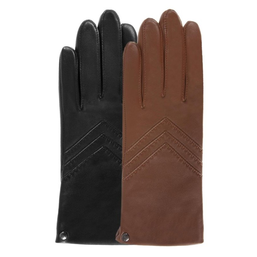 Femme Isotoner | Gants Femme Cuir Chevrons Noir