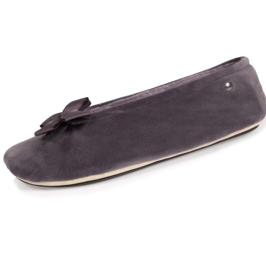 Femme Isotoner | Chaussons Ballerines Femme Noeud Precieux Gris