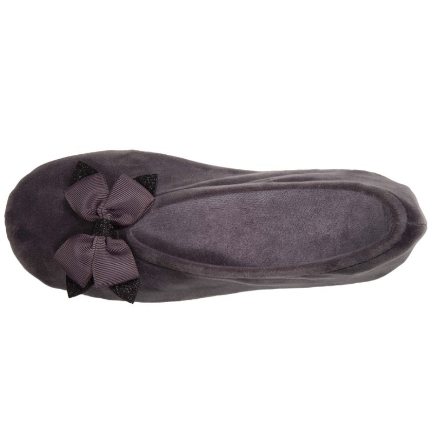 Femme Isotoner | Chaussons Ballerines Femme Noeud Precieux Gris