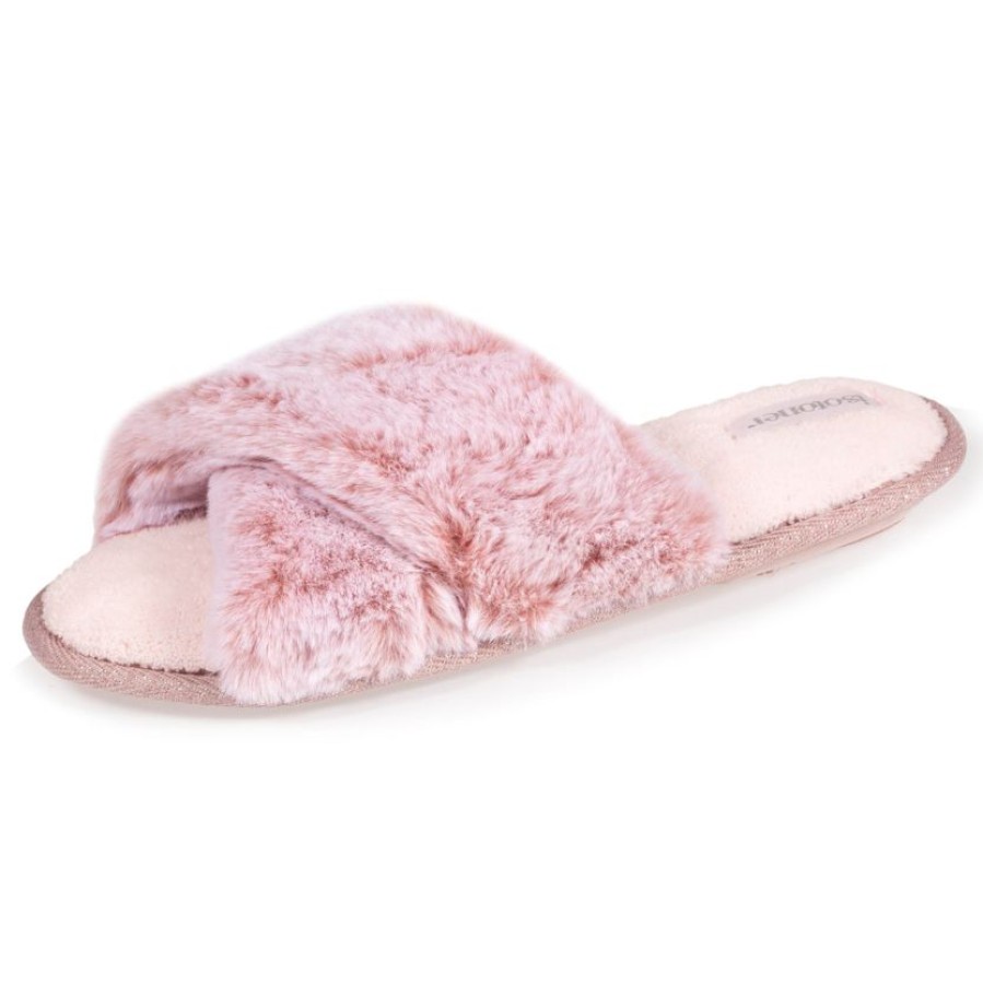 Femme Isotoner | Chaussons Sandales Femme Fausse Fourrure Rose